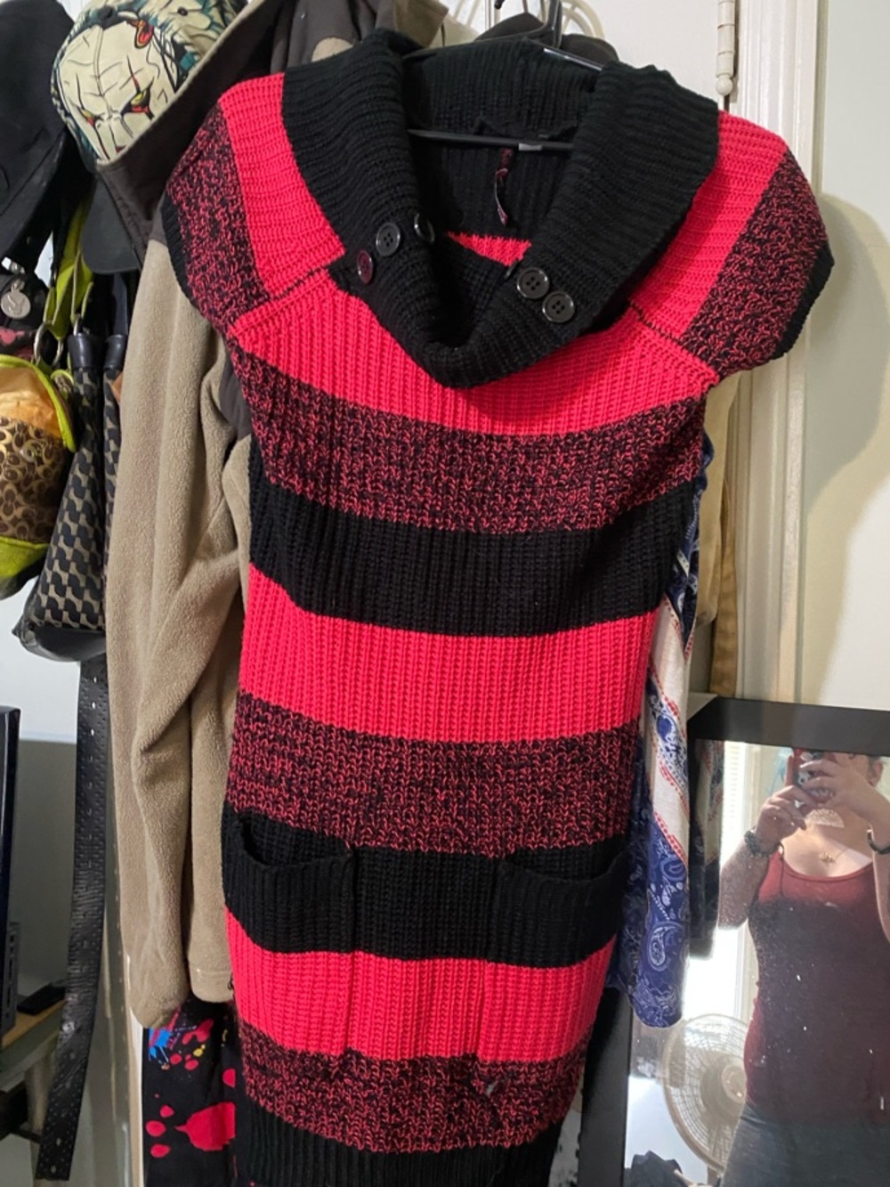 Rock & Republic Black and Hot Pink Striped Cowl-Neck Sweater Dress